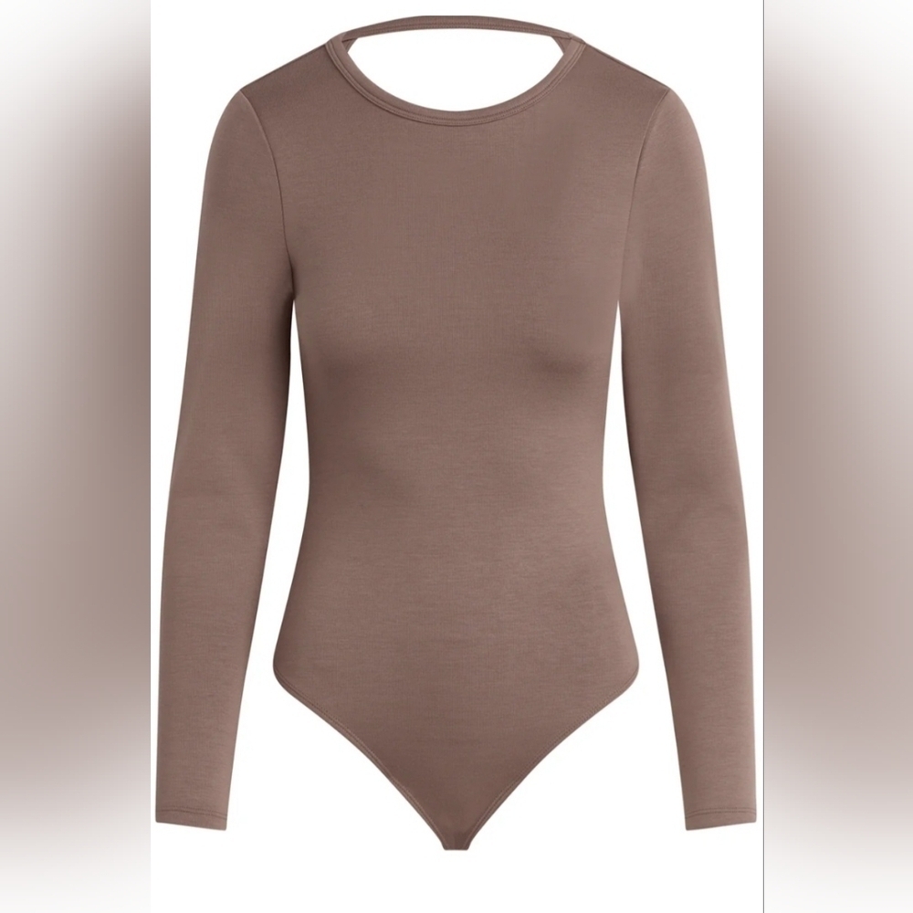 Hudson Knot Back Long Sleeve Snsp Closure Bodysuit Deep Taupe Size Medium